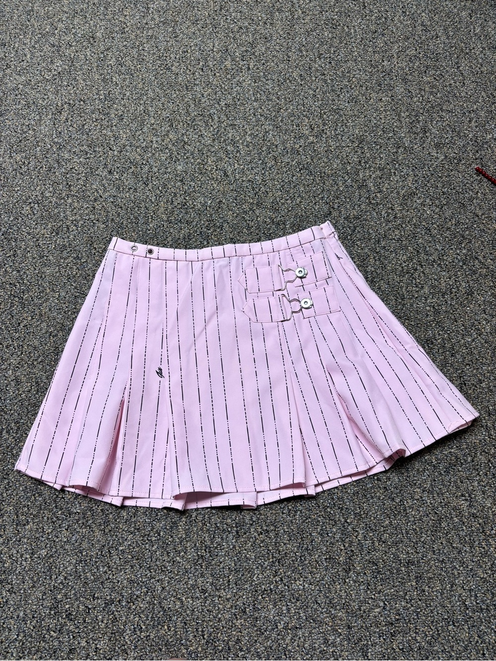 I am Gia Pink Pleated Stripe Mini Skirt with Buckle Detail